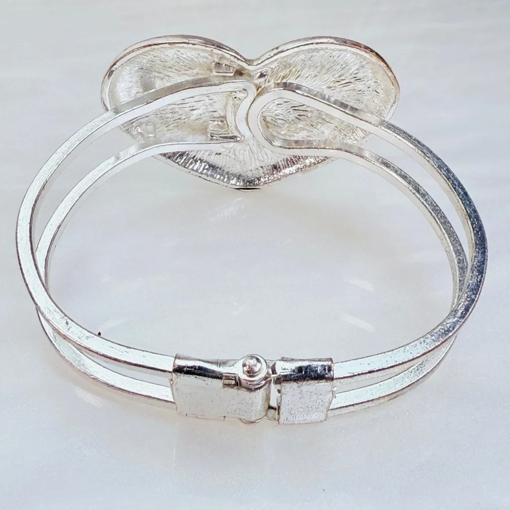Silvertone Heart Cuff Bracelet with Inspirational Quote